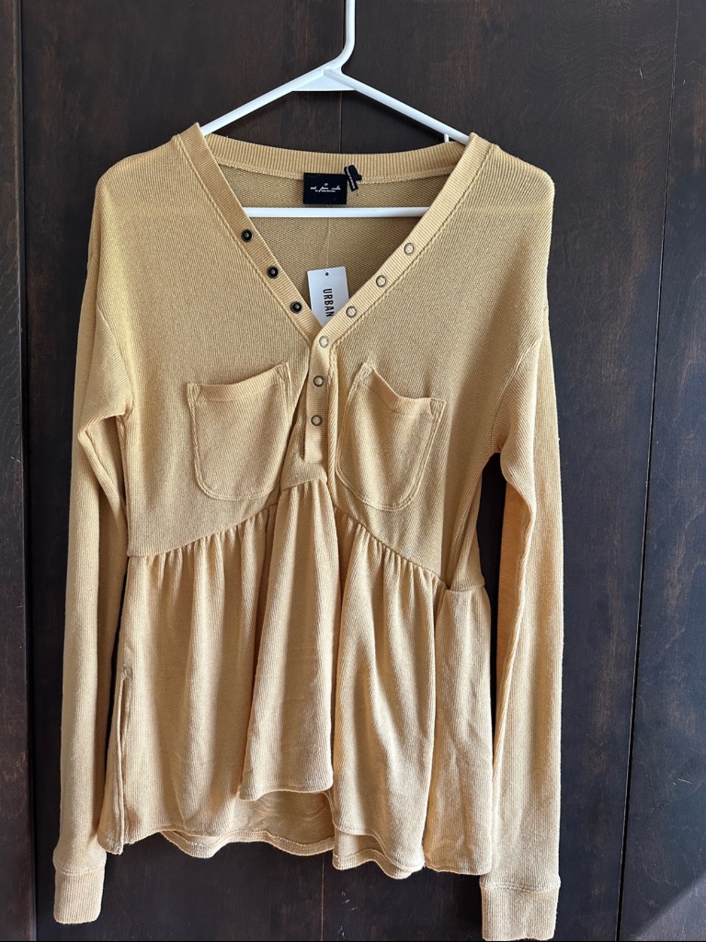 Urban Outfitters Mustard Long-Sleeve Peplum Henley Top
